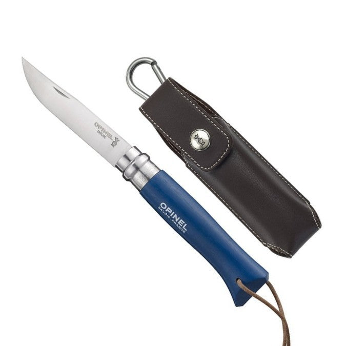 Opinel - SET Coltello Blu N° 8 + Fodero in pelle