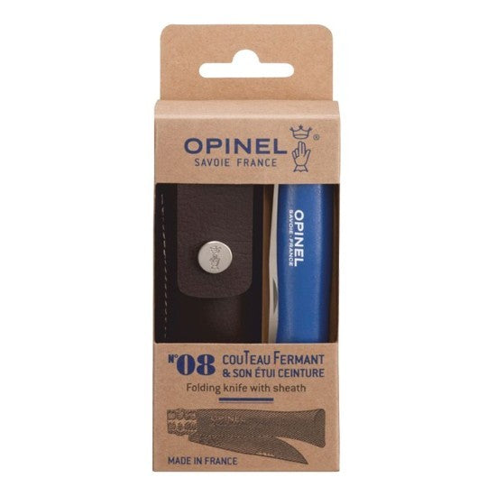 Opinel - SET Coltello Blu N° 8 + Fodero in pelle